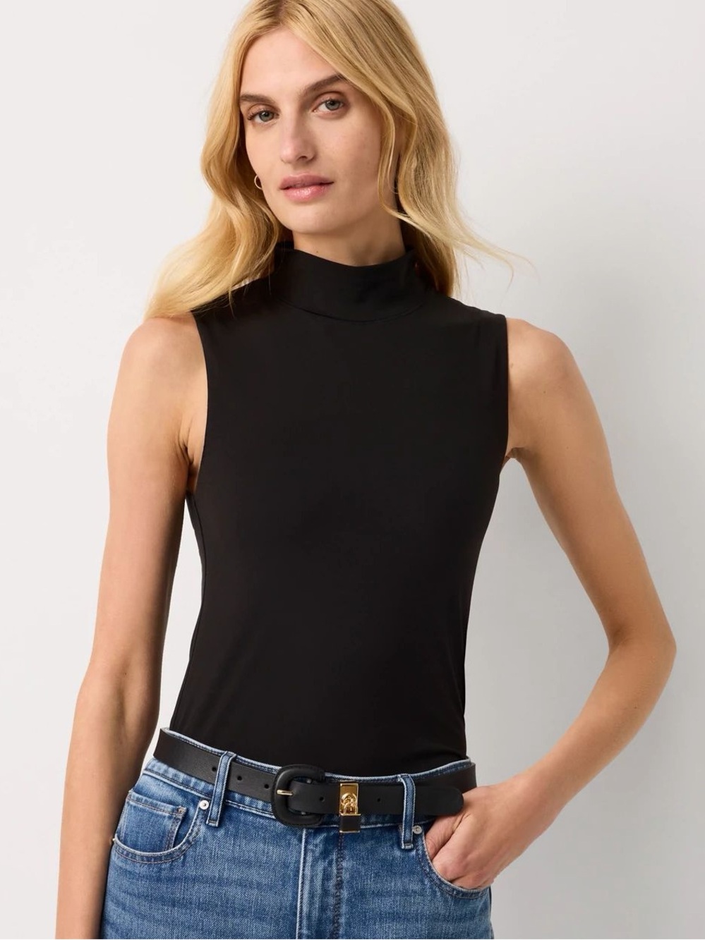 WHBM Forme Sleeveless Black Mock Neck Top